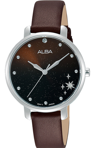 [AH8701X1] AH8701X1 Alba Fashion Leather Band Celestial-Dial Analog Watch for Women - Brownحريمي