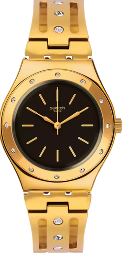 [YLG135G] ساعة سواتش معدن ذهبي مينا أسود حريمي