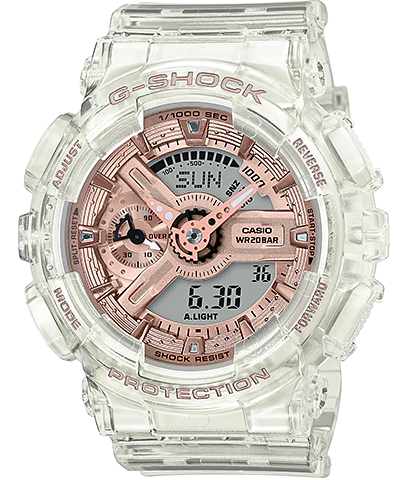 [GMA-S110SR-7ADR] GMA-S110SR-7ADR ساعة جي شوك رابر شفاف مينا روزجولد حريمي