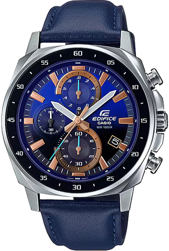 [EFV-600L-2AVUDF] EFV-600L-2AVUDF ساعة كاسيو أيدفيس جلد أزرق مينا أسود*أزرق رجالي