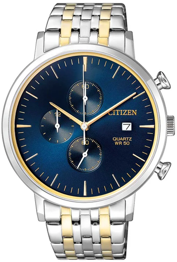 [AN3614-54L] ساعة سيتزن معدن فضي*ذهبي مينا أزرق رجالي