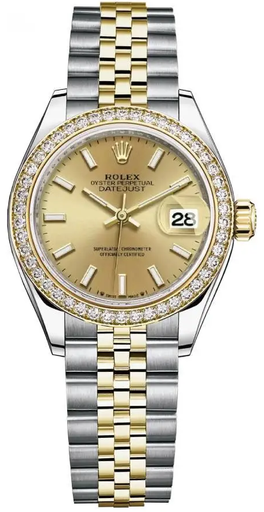 [Rolex Lady-Datejust Champagne Stick Dial & Diamond Bezel, Two Tone Stainless Steel Gold -64] Rolex Lady-Datejust Champagne Stick Dial & Diamond Bezel, Two Tone Stainless Steel Gold -64